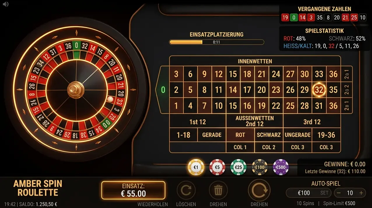 Roulette & Blackjack — Auswahl bei Vulcan
